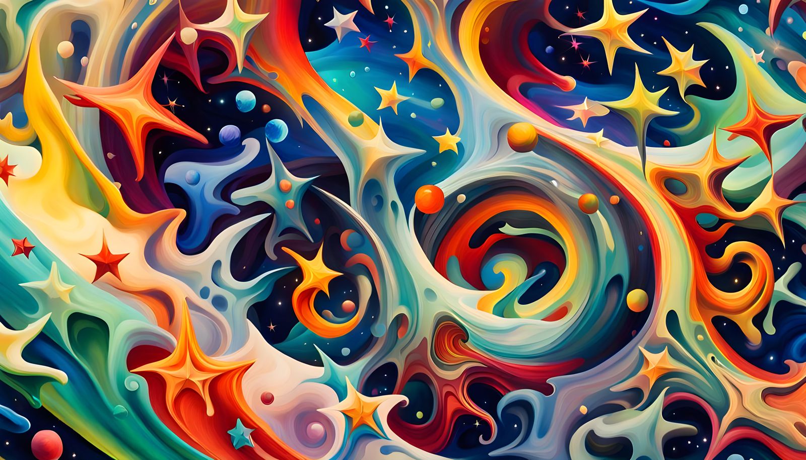 Iridescent Stars in Abstract Expressionist Oil Painting