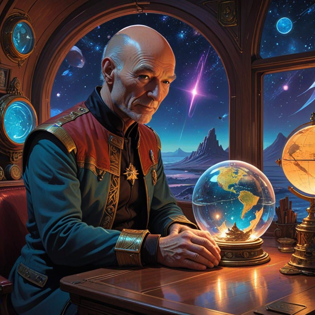 Captain Jean-Luc Picard with Baby Dragon in Starfleet Quarte...