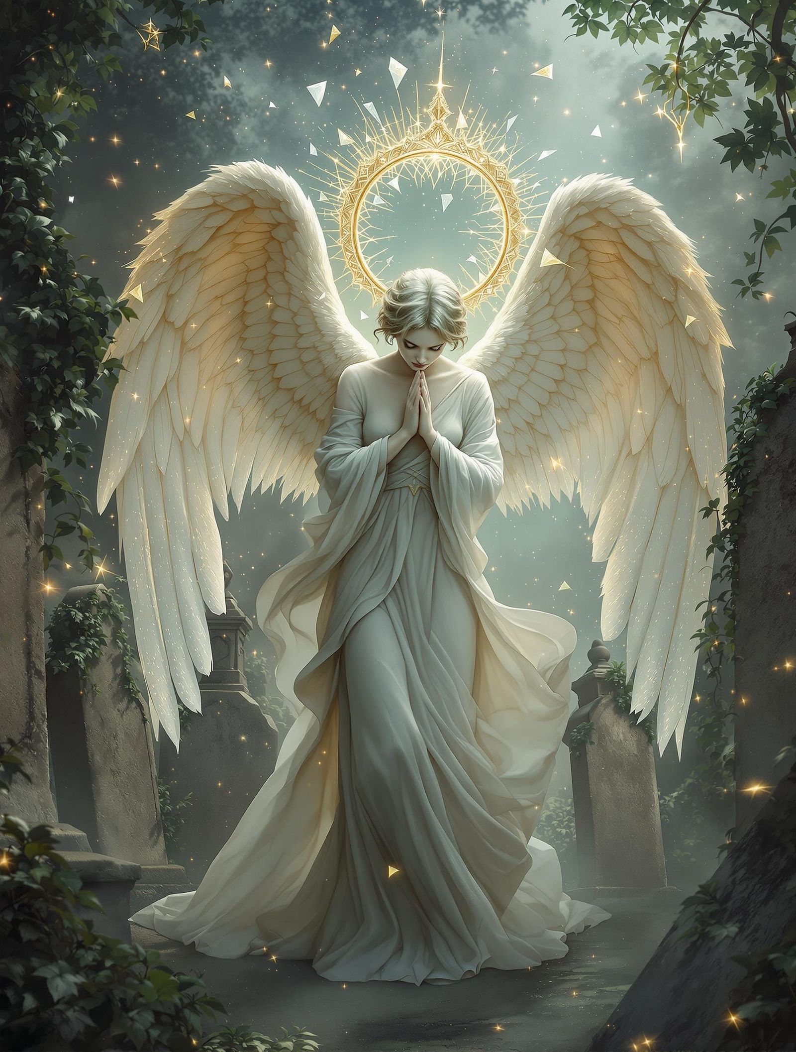 Majestic Marble Angel in Twilight's Glow