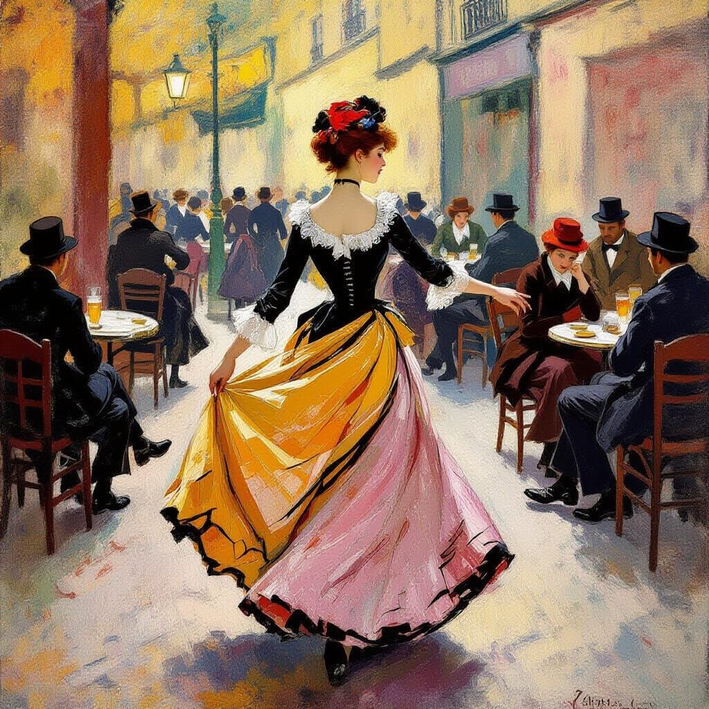 French Cafe Dancer in Impressionist Style