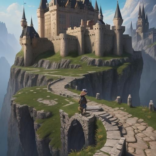 Young Girl Near Castle: Hyperrealistic Fantasy Art