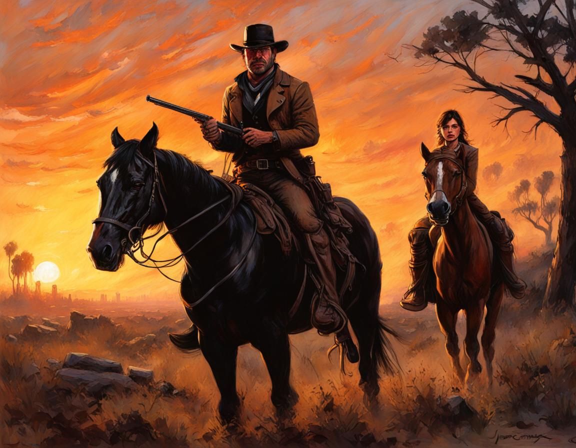 Arthur Morgan and Horse: Oil Painting by Gurney