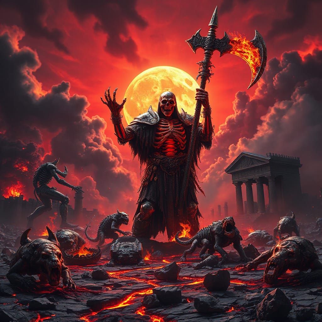 Skeletal Warlord Rising: Grimdark Fantasy Art