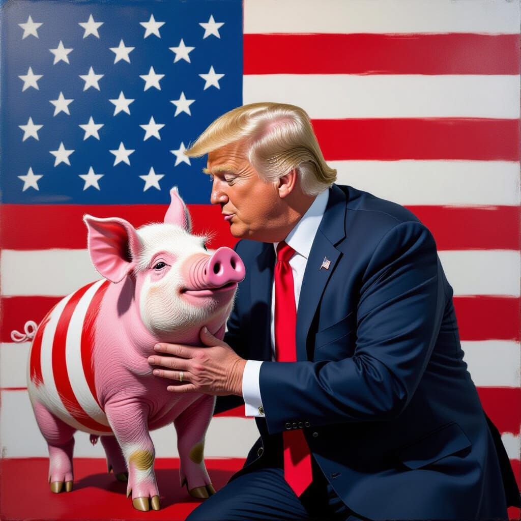 Trump's Patriotic Pig Kiss: A Basquiat-esque Satire