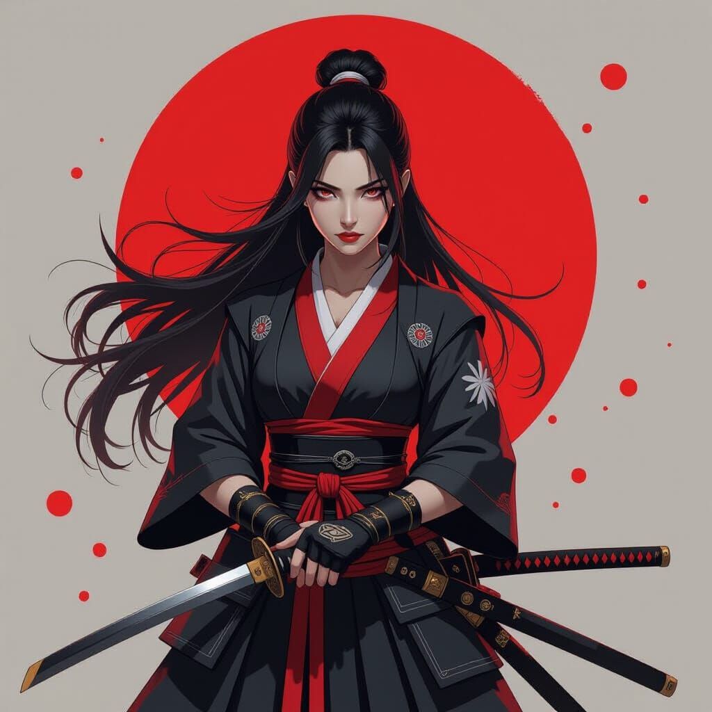 Female Samurai Warrior in Cyberpunk Anime Style