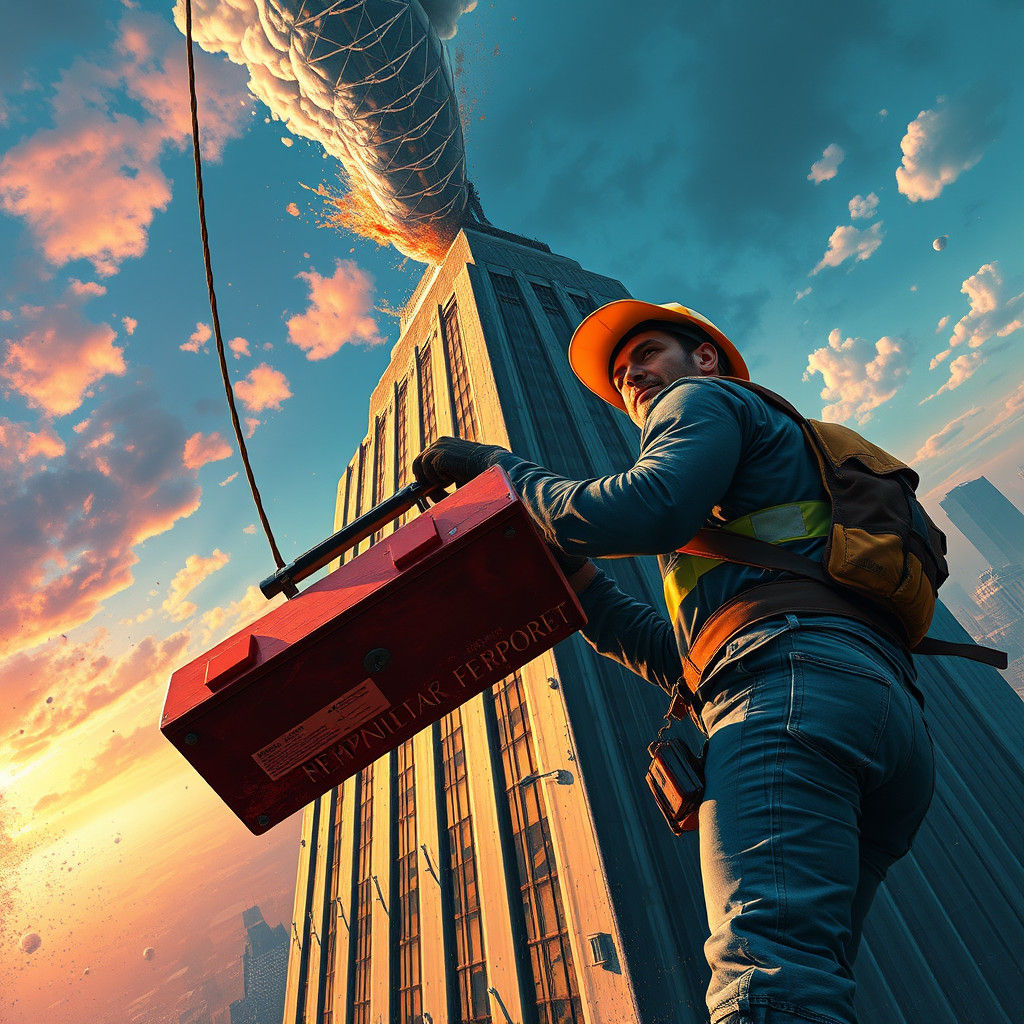 Toolbox Falling from Empire State Building: Hyperrealistic A...