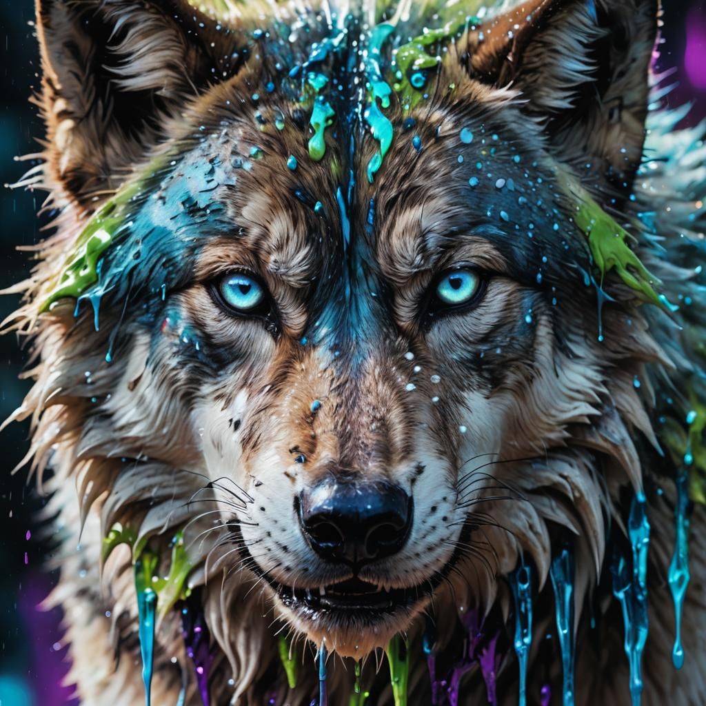 Surreal Wolf with Glowing Eyes: Fantasy Concept Art