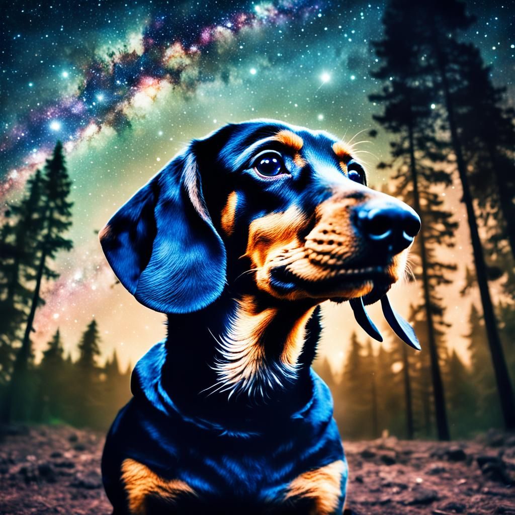 Cosmic Dachshund Double Exposure: Forest and Milky Way