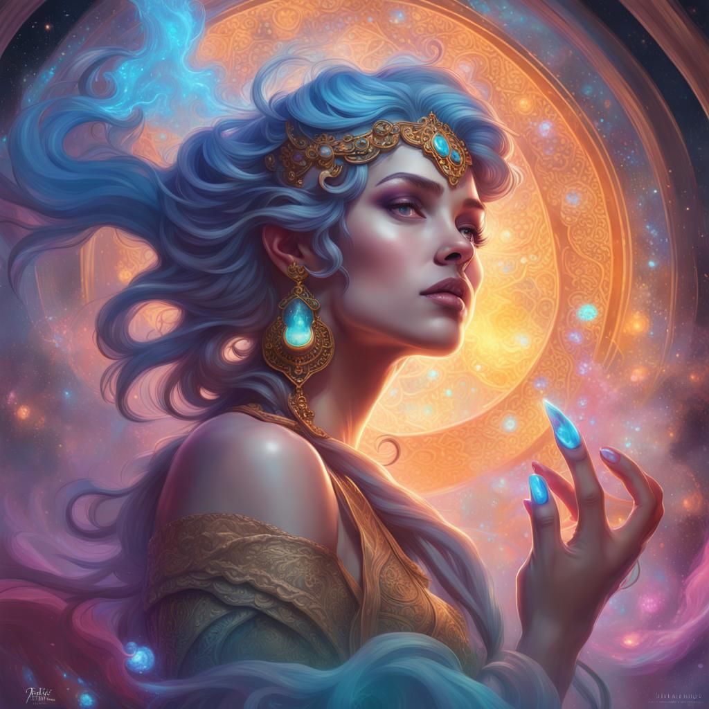Astral Genie Emerges, Hyperdetailed Artgerm Style
