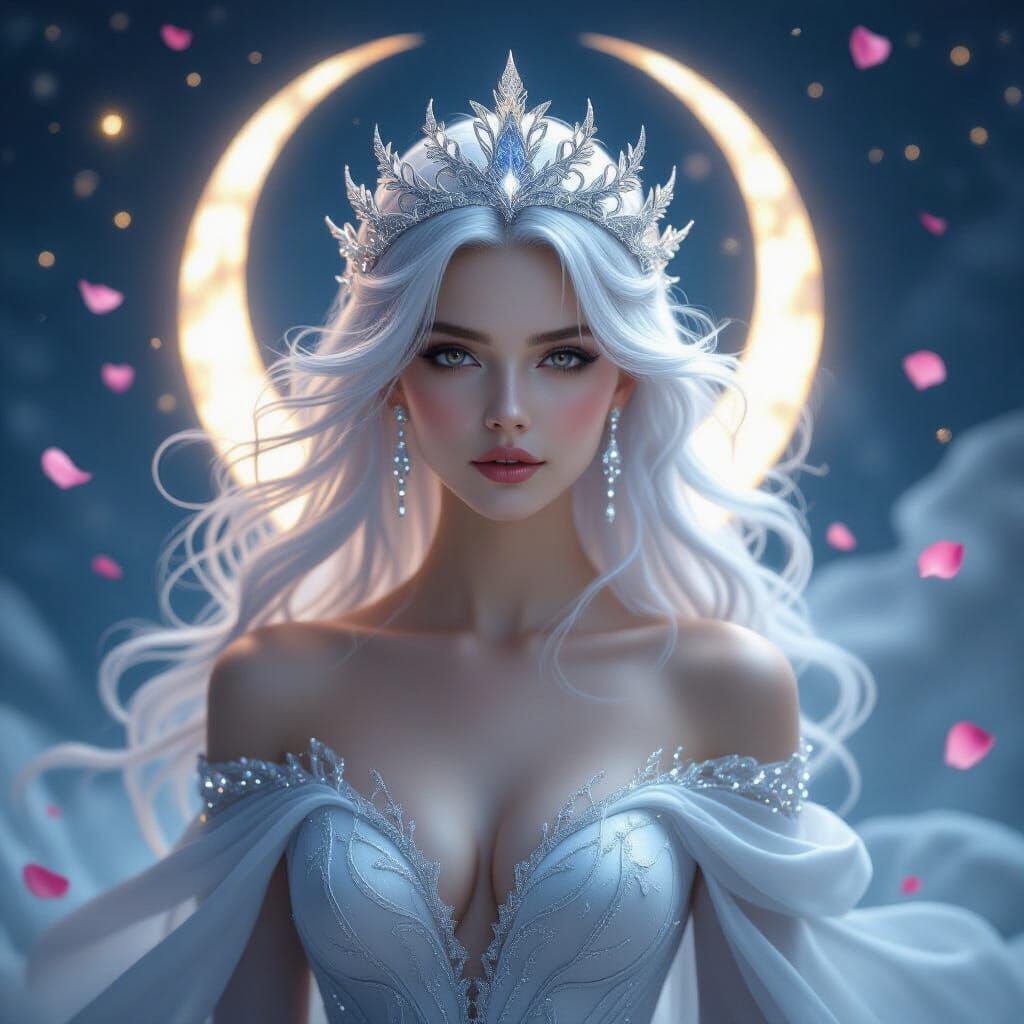 Ethereal Moon Goddess Queen in Celestial Radiance