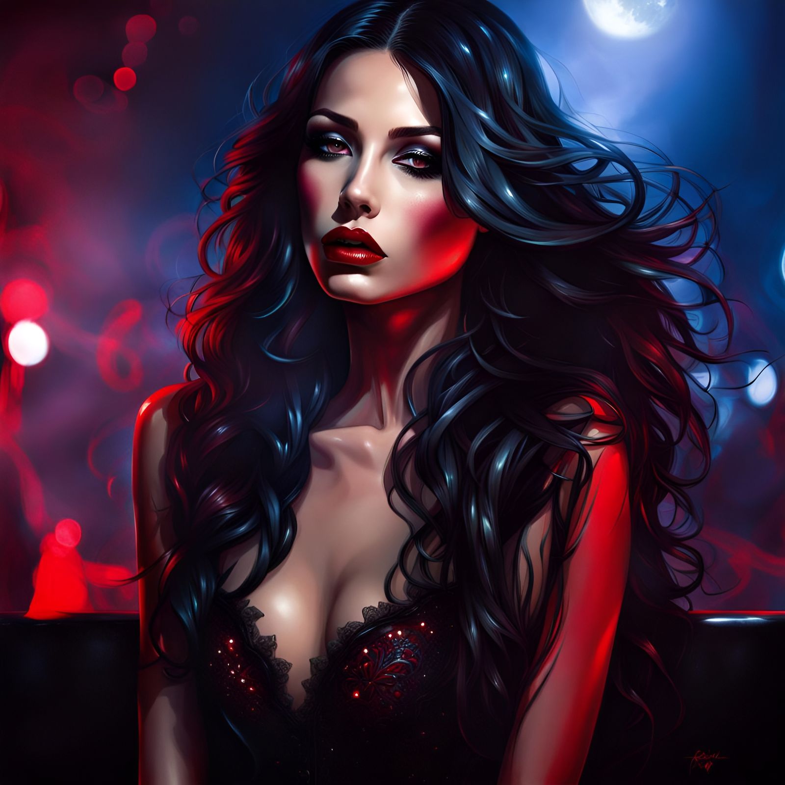 Noir French Girl in Nightclub with Latex Dress