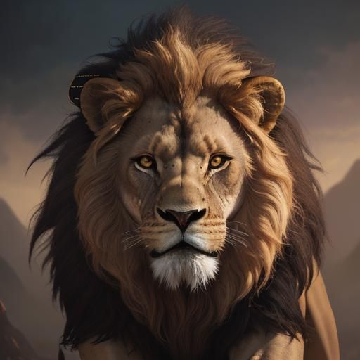 Roaring Lion Close-Up: Detailed Matte Painting