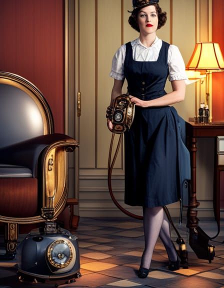 Steampunk Robot Vacuum Cleaner in 1920s Setting