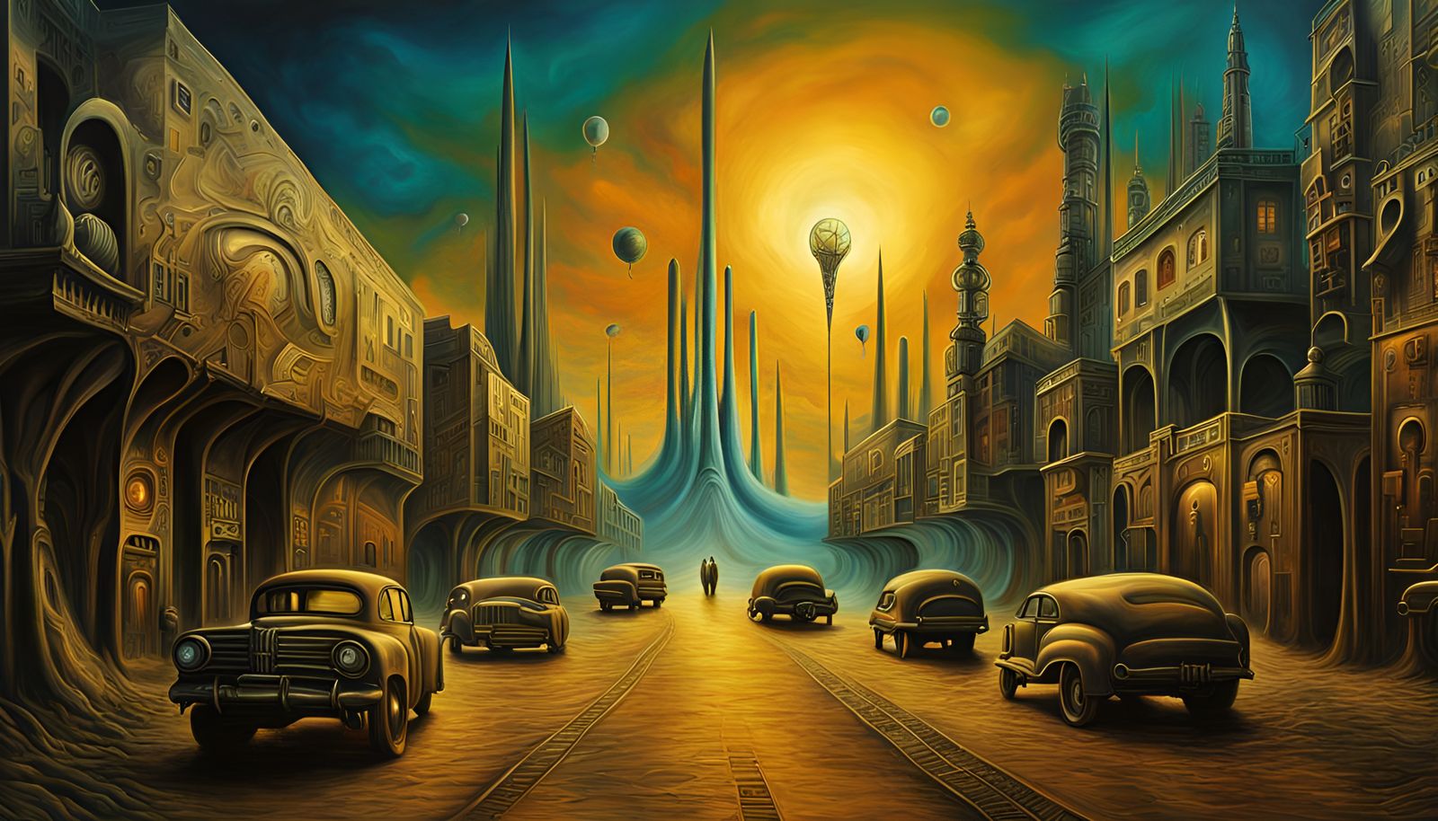 Surreal Post-Apocalyptic Street in Airbrush Art Style