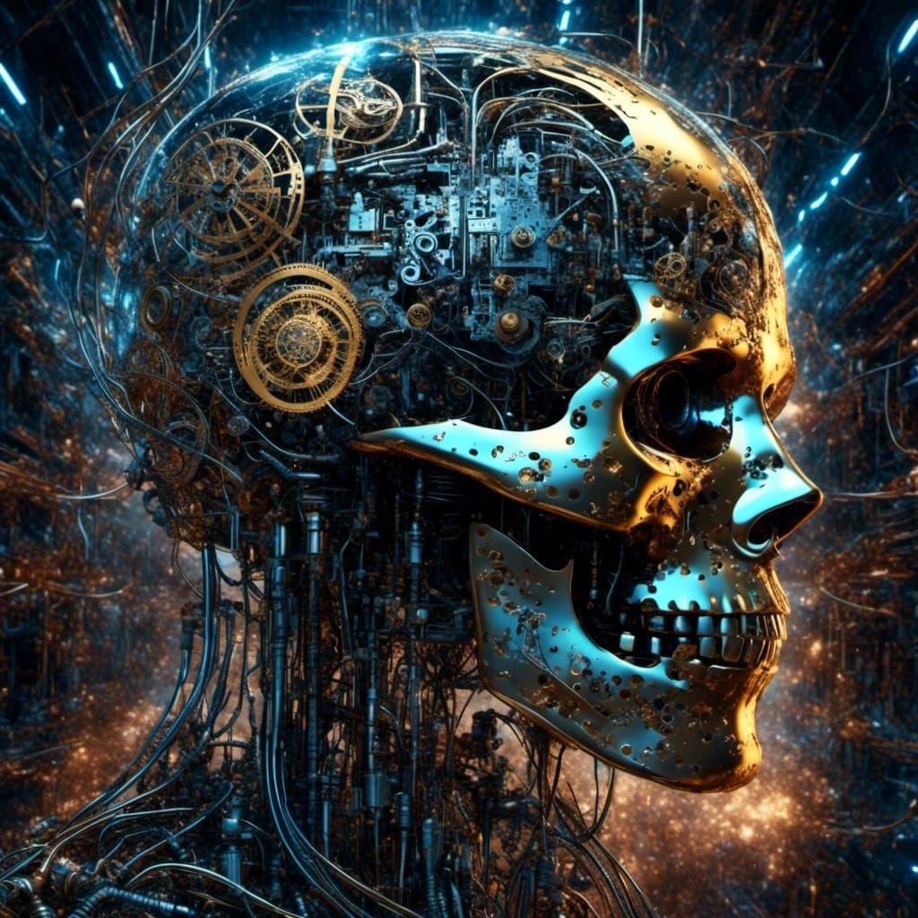 Exploded Mechanized Brain with Synthwave Clockwork