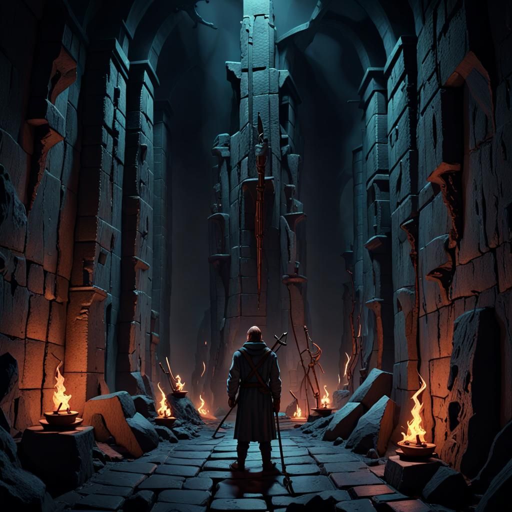 Dark Fantasy Figure in a Haunting Dungeon Scene