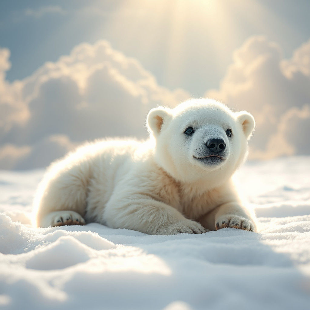 Cute Polar Bear Cub Basking in Sunshine