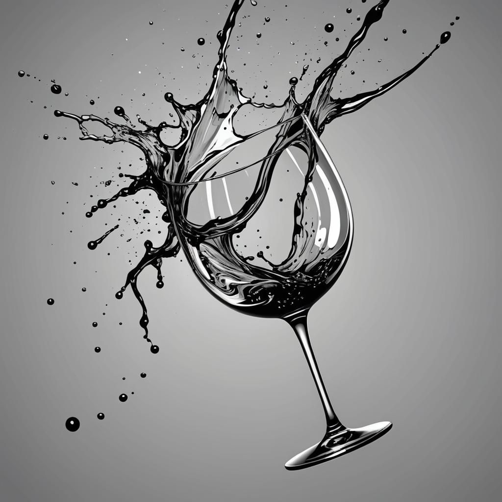 Wine Glass Spilling: Black and White Vector Art