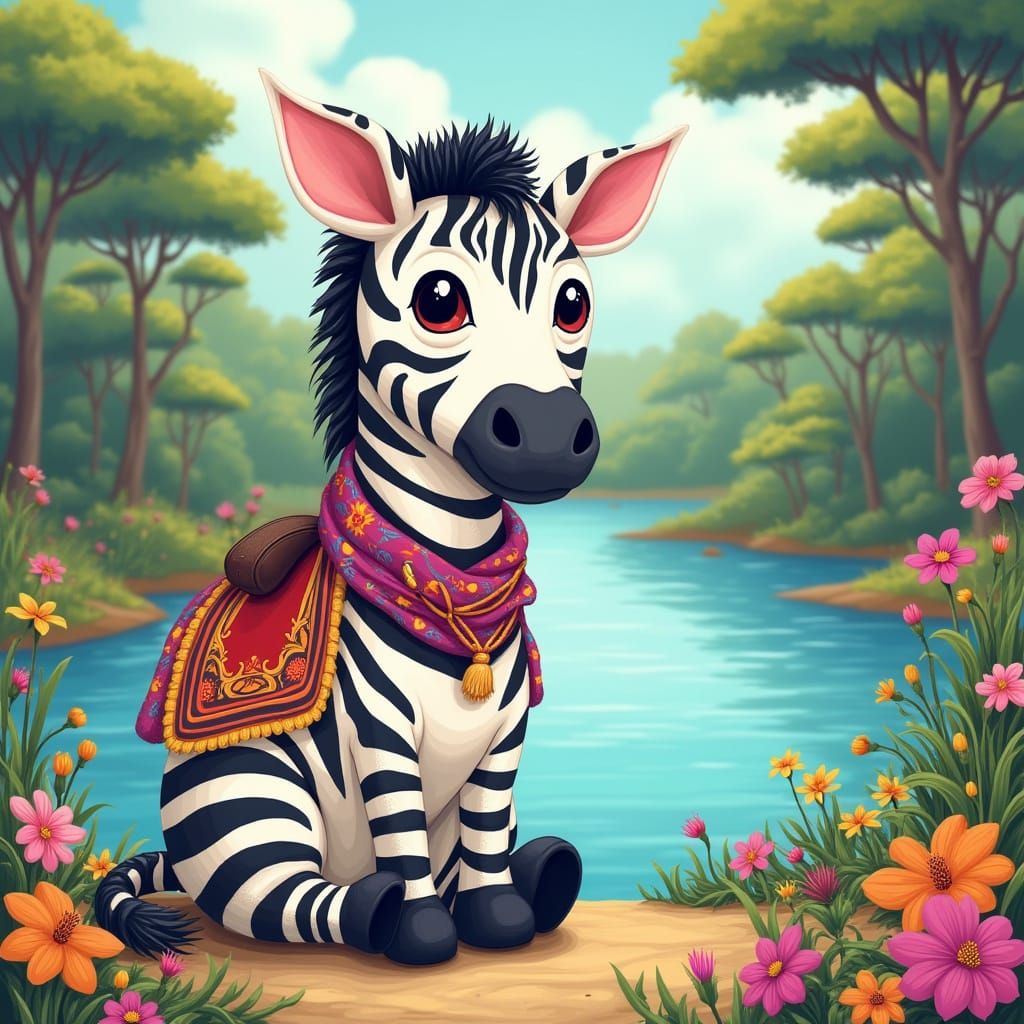 Cute Zebra in a Murakami-esque Wonderland