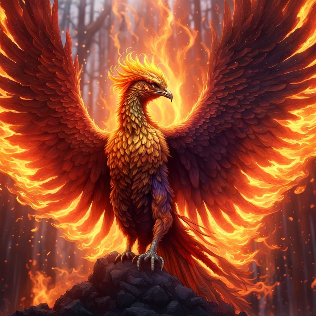 Holographic Phoenix Reborn: Digital Concept Art