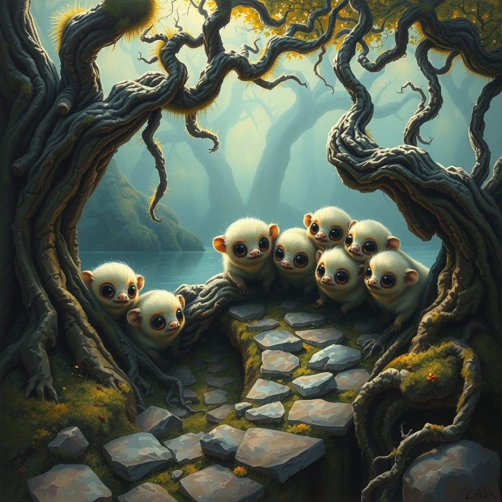 Whimsical, Fuzzy Glerbets Gather in a Dreamlike Scene, in a ...