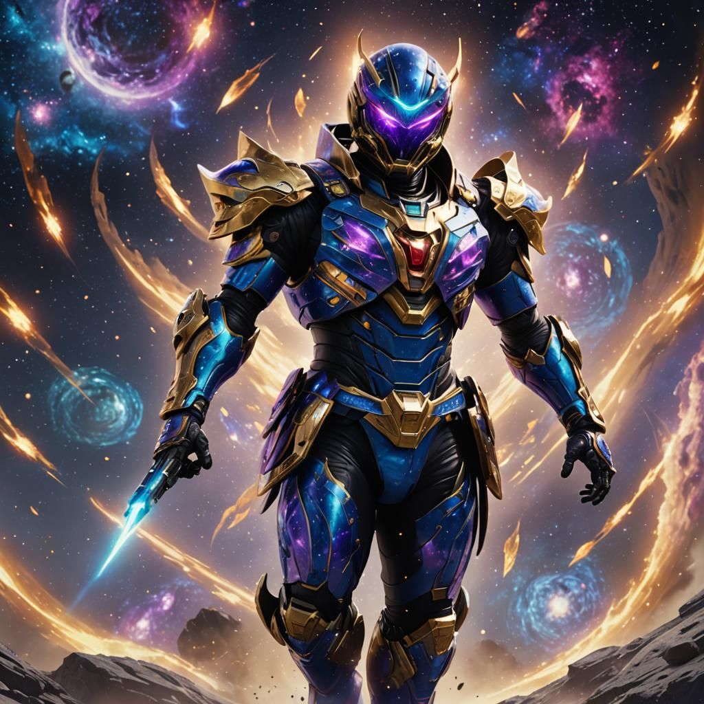 Cosmic Hero in Galactic Armor Concept Art