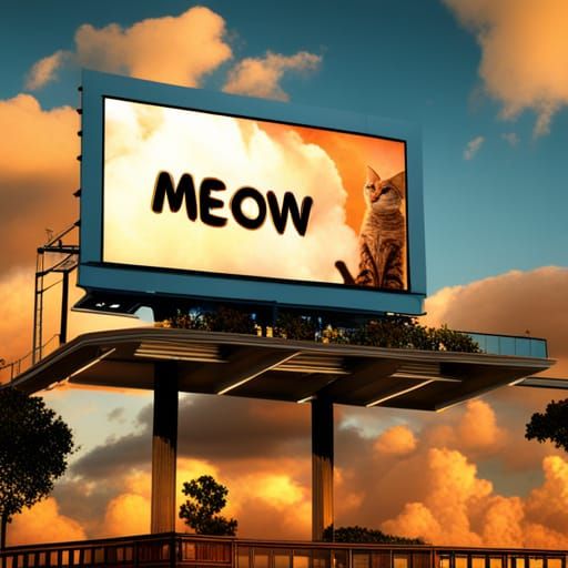 Cat Billboard at Golden Hour in 4K