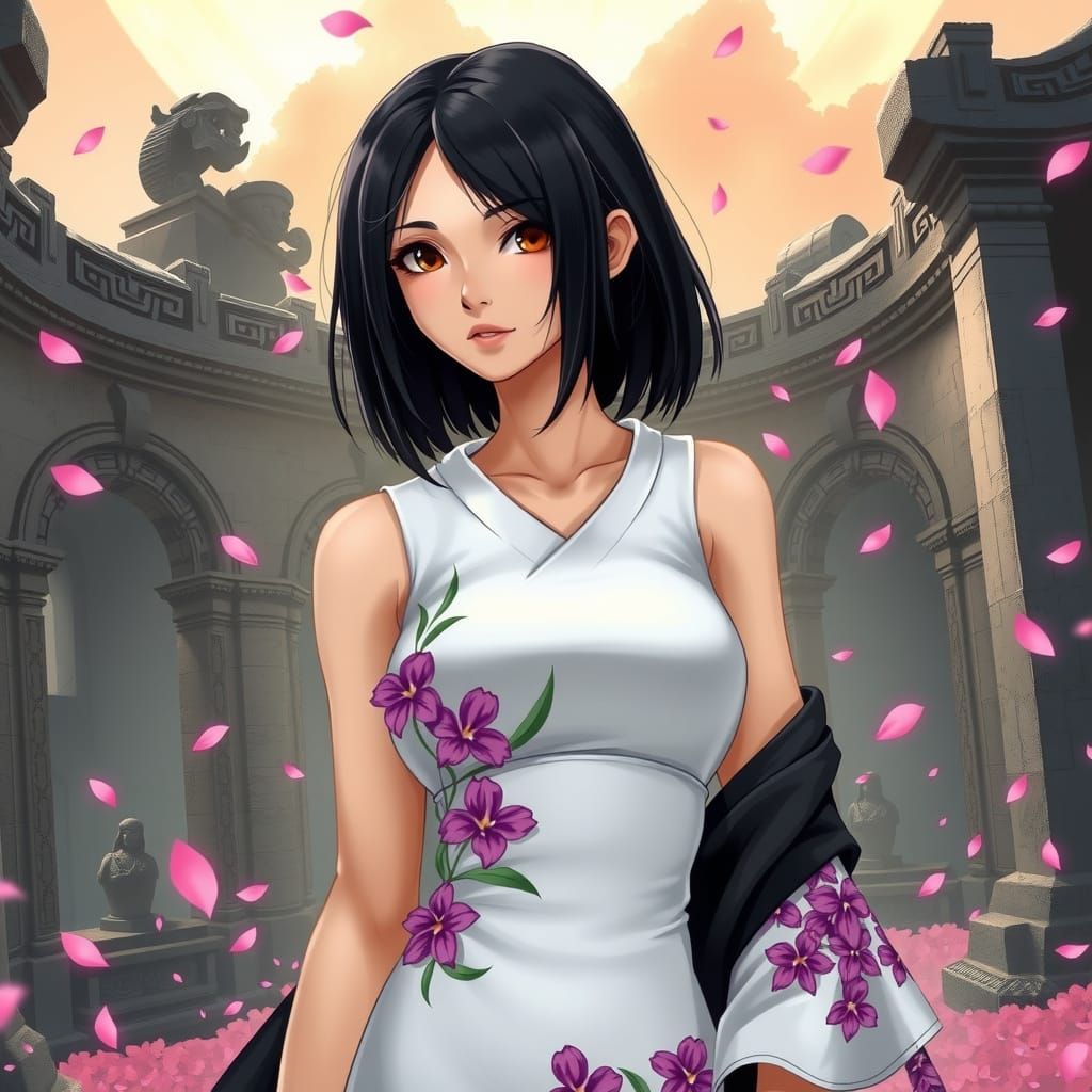 Elegant Lady in Ancient Ruins