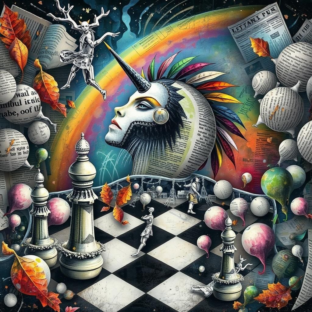 Autumnal Androgynous Performer in Dada Collage Style