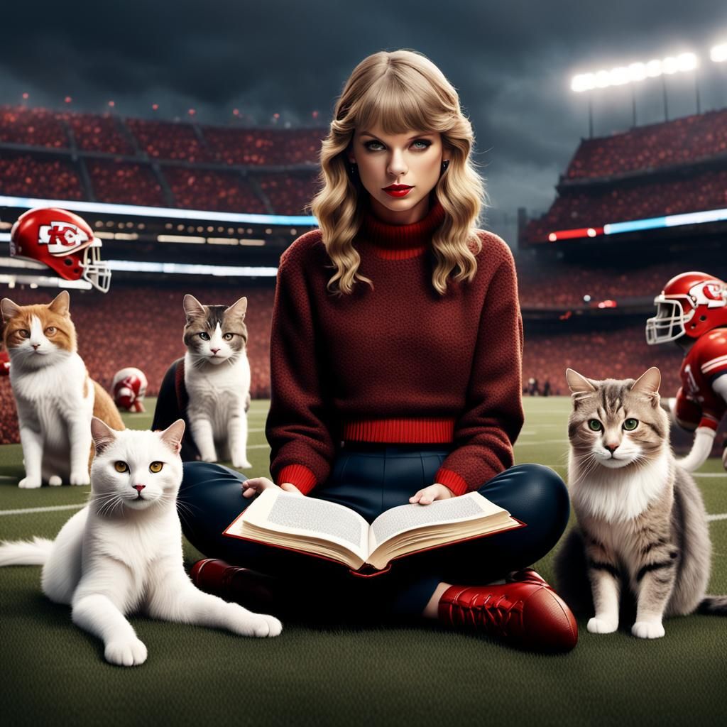 Taylor Swift at Football Game, Detailed Digital Painting