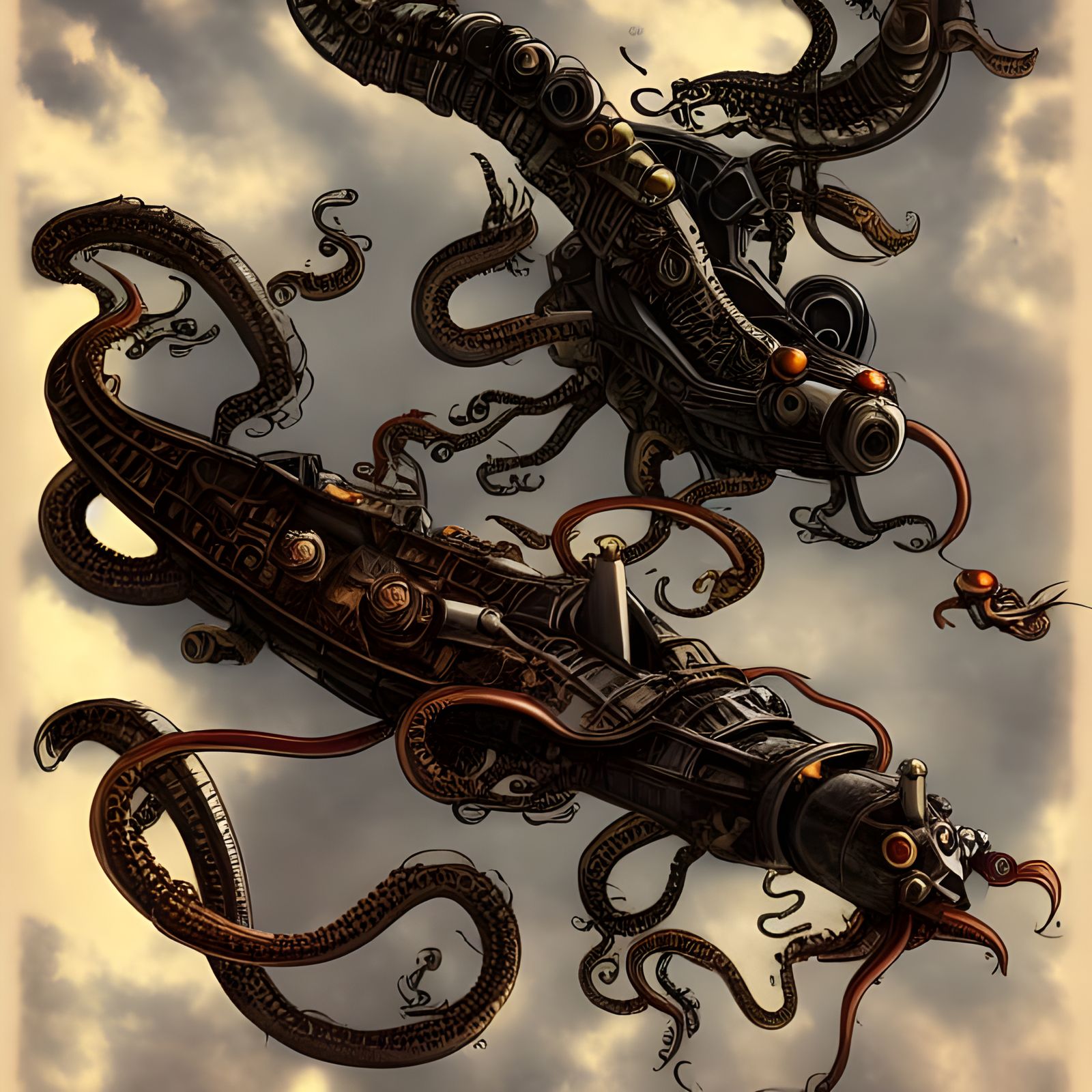 Steampunk Dragon Battleship vs. Tentacles