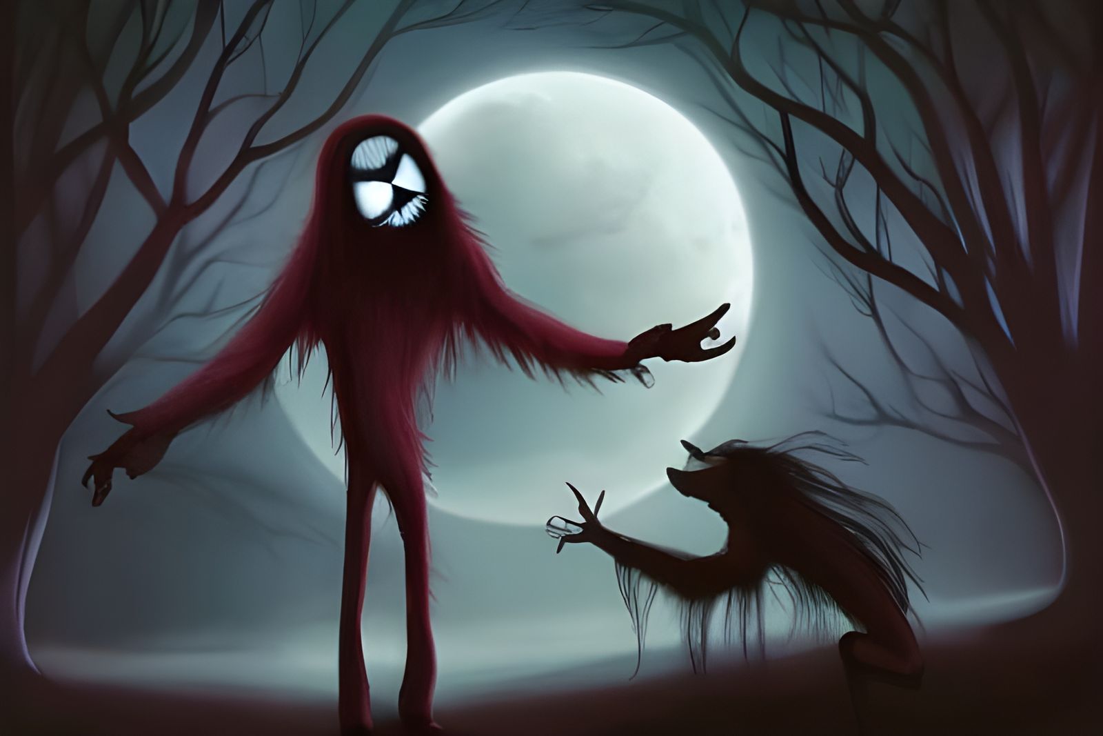 Terrifying Horror House Interior with Demon, Digital Art