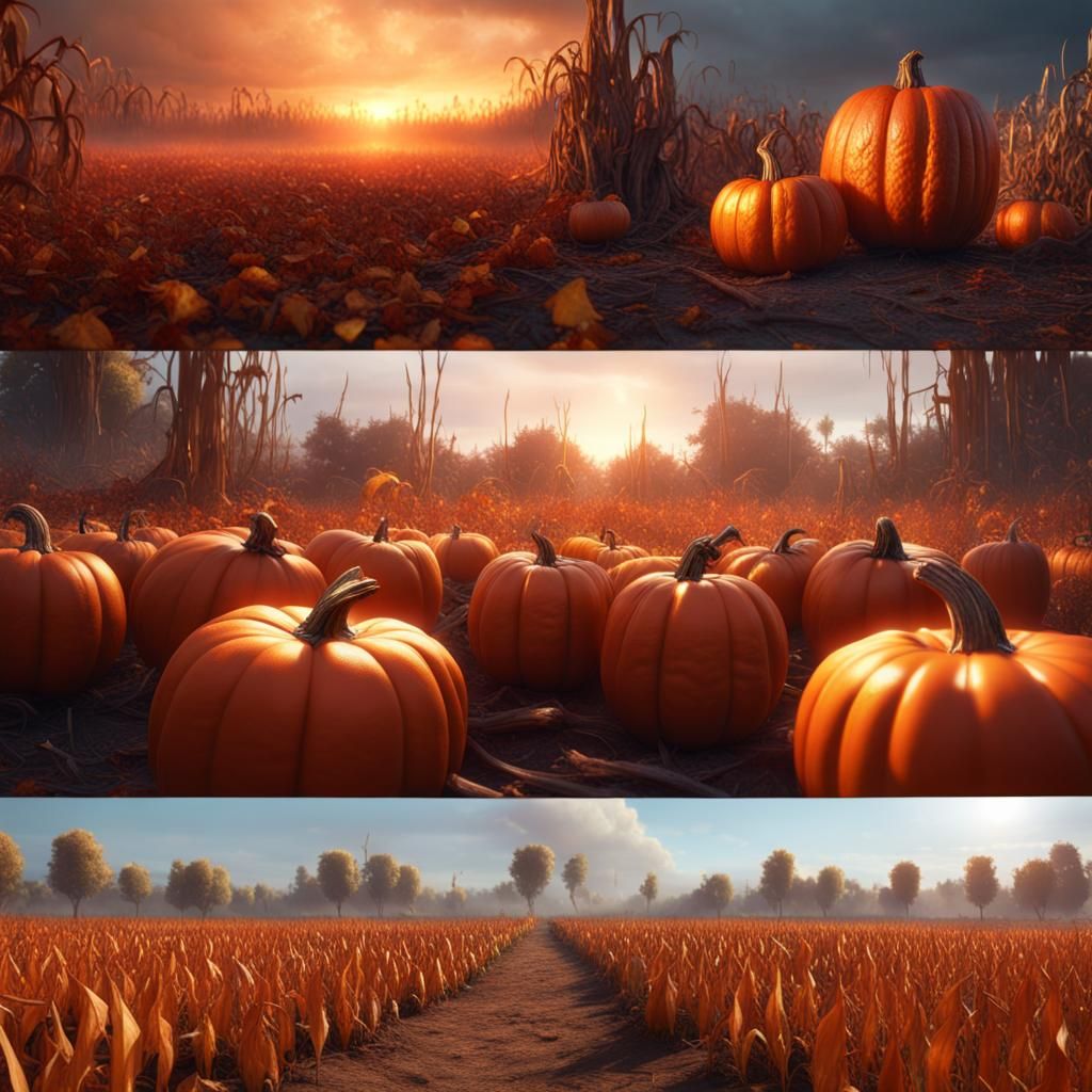 Orange Pumpkin Field Matte Painting