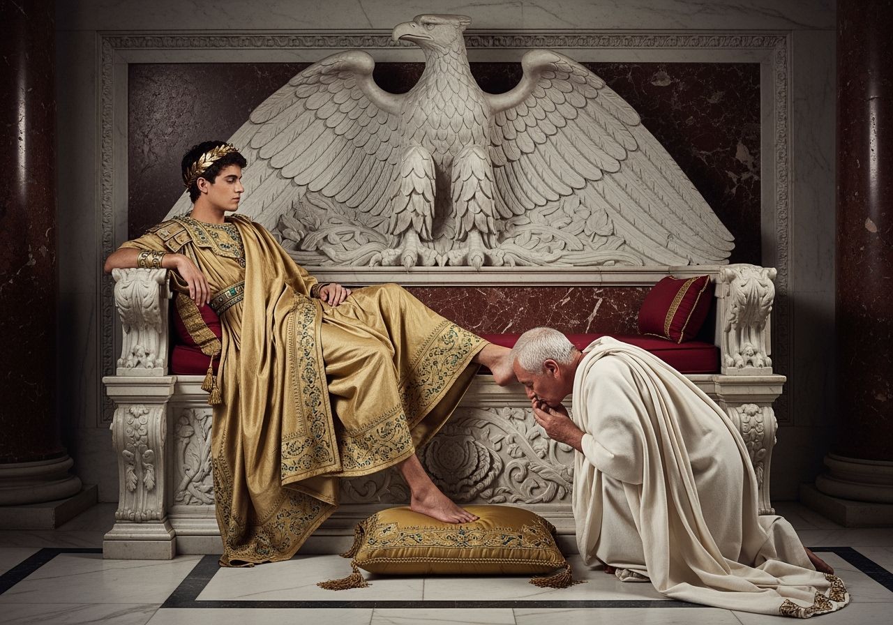 Emperor Nero Receives Homage in Opulent Throne Room