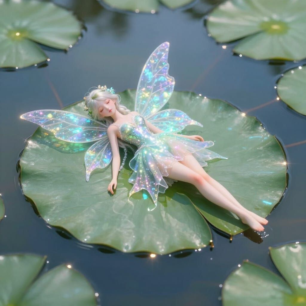 Ethereal Fairy on Lily Pad in Whimsical Fantasy Art Style