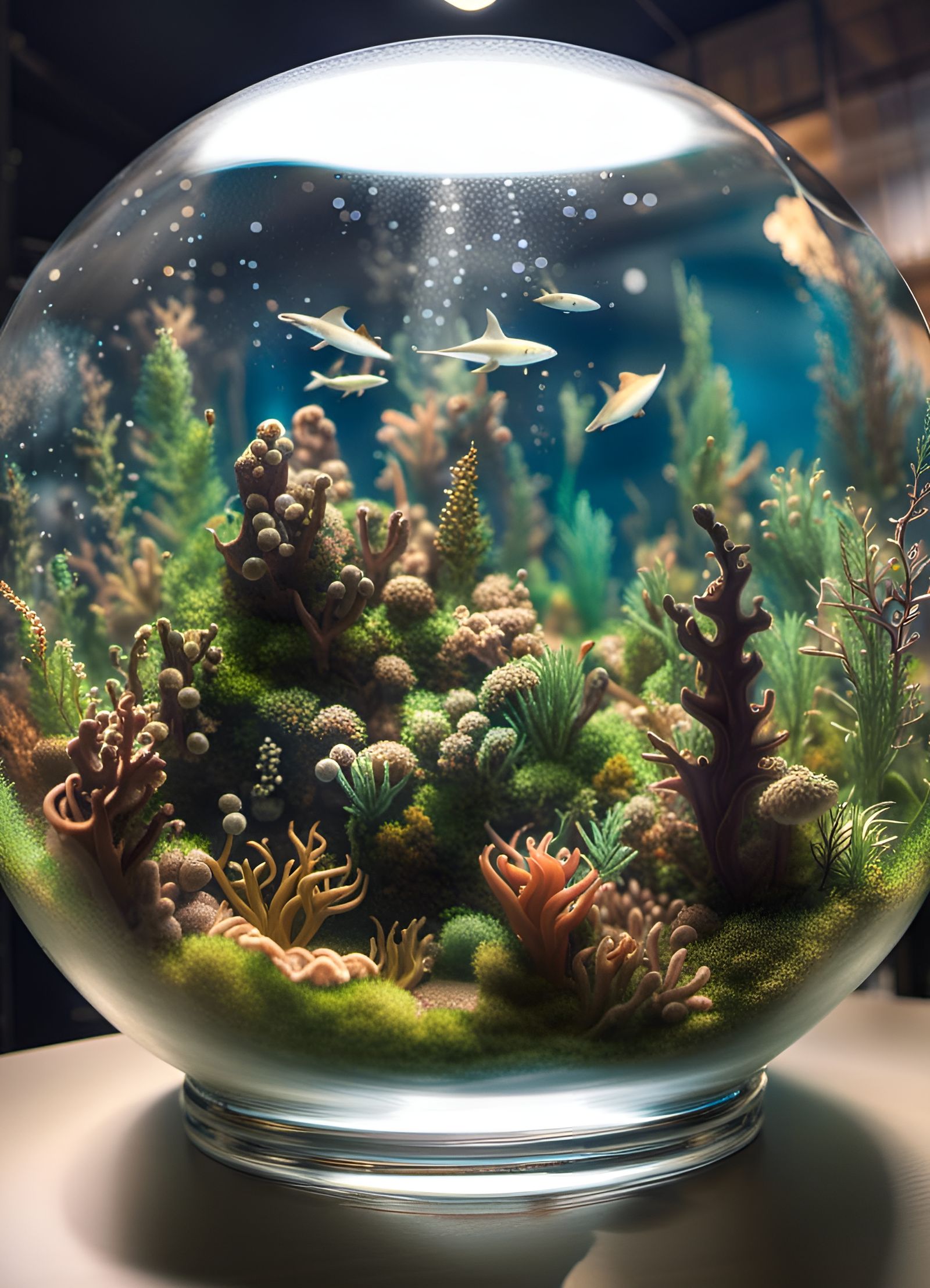 Miniature Underwater World in Glass Bowl