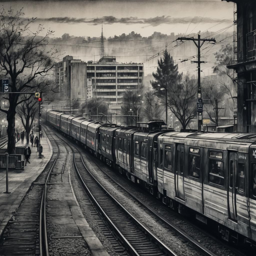 Metro Train Speeding Through Santiago Station