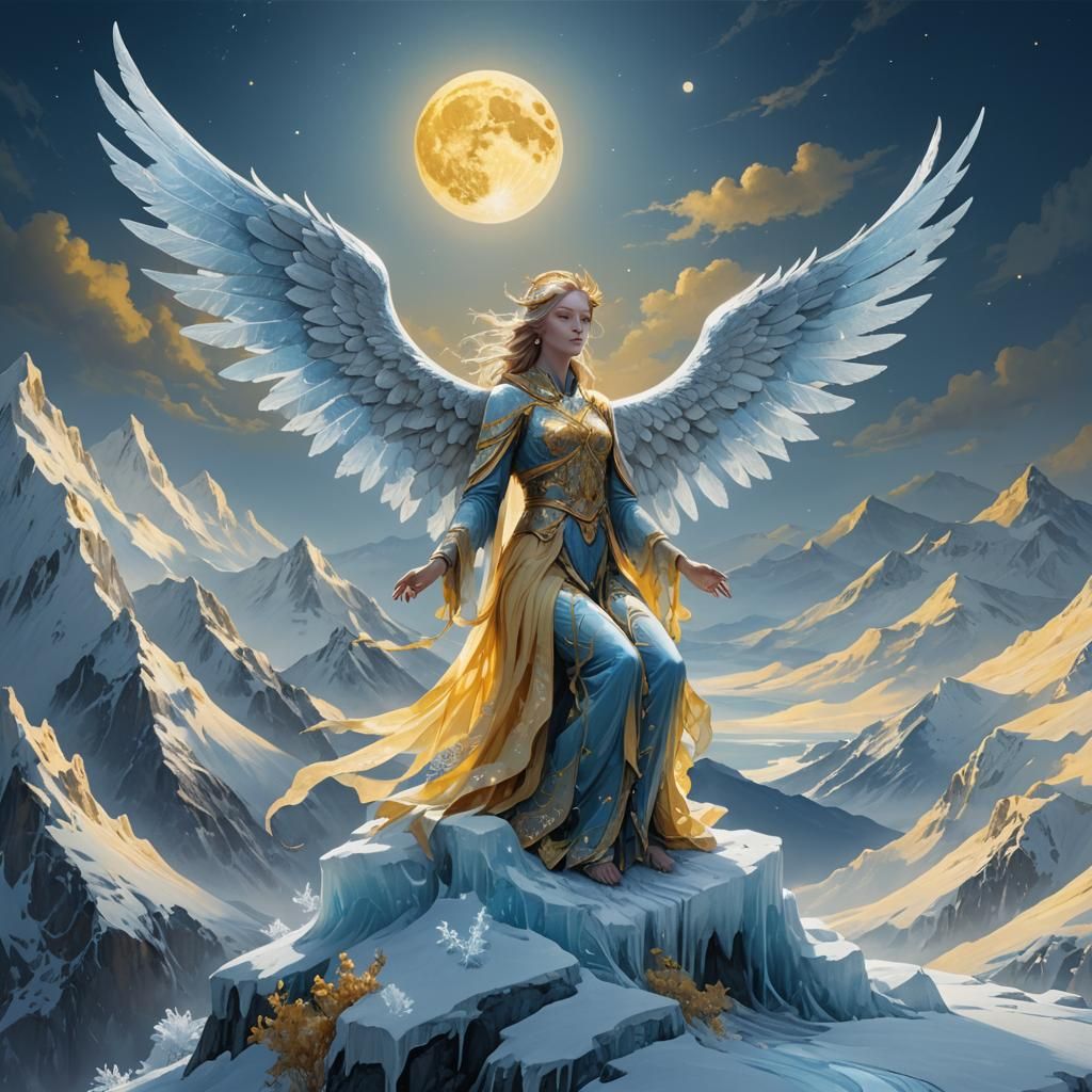 Ice Angel on Frosty Mountain in Fantasy Art Style
