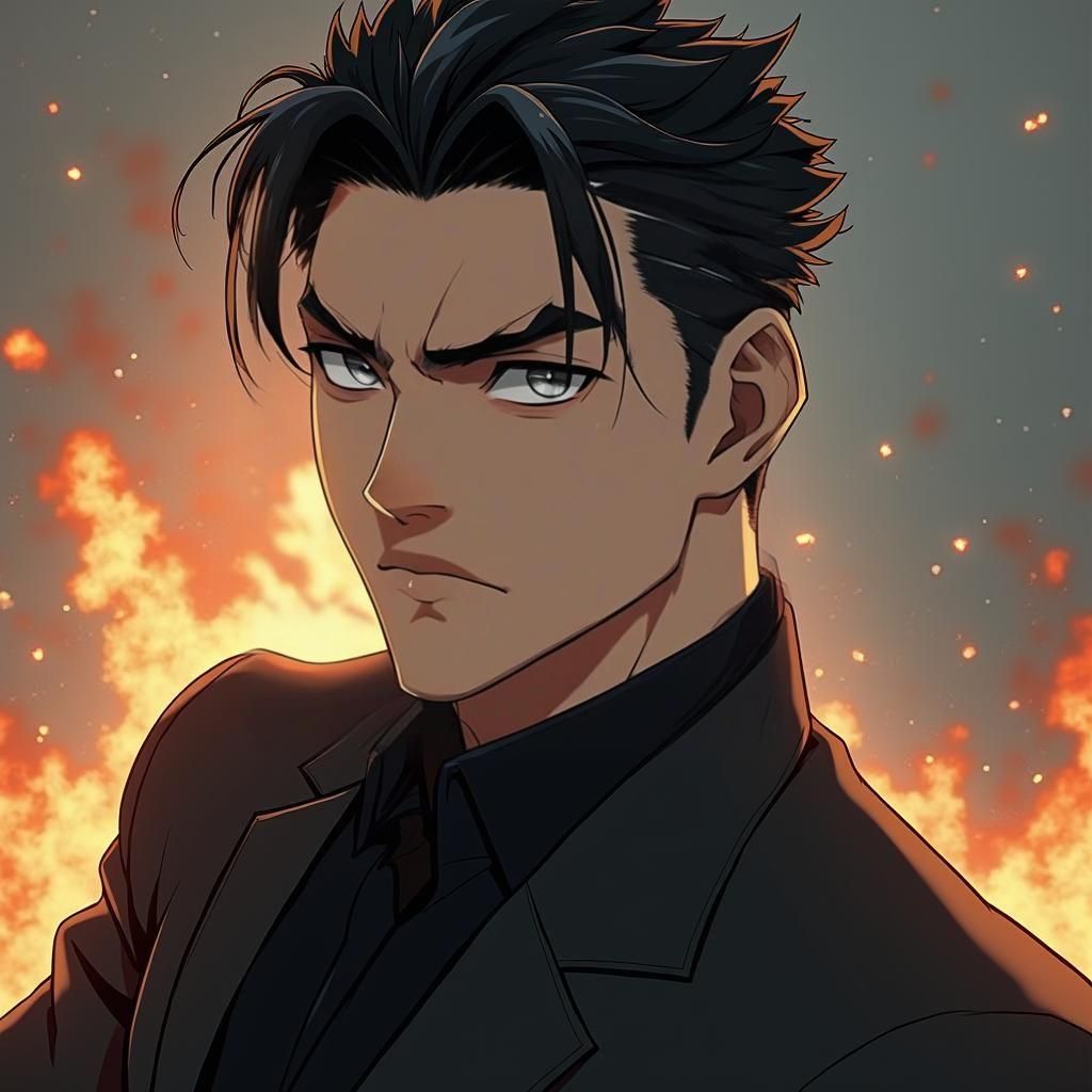 Anime Style Muscular Man with Intense Gaze