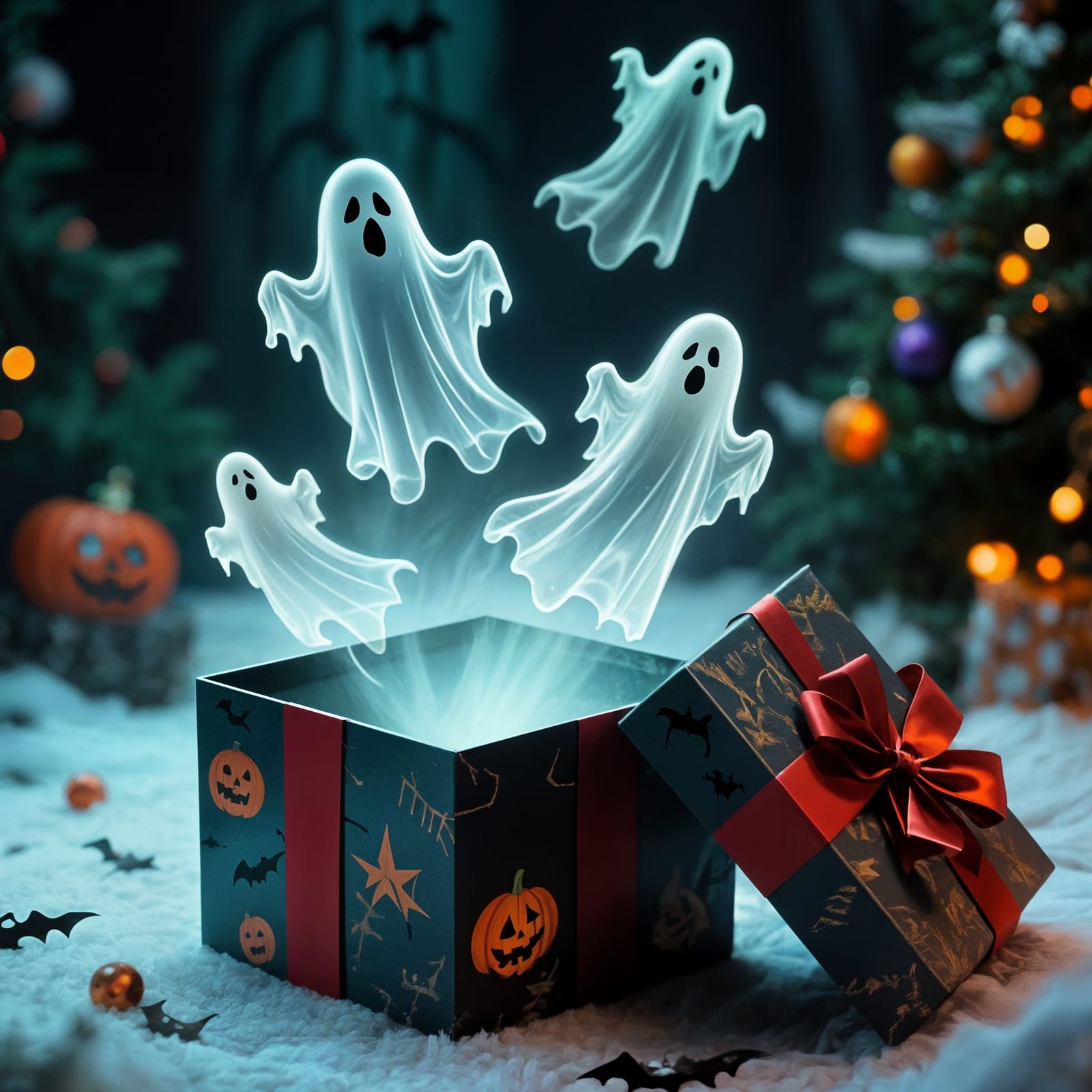 Haunted Christmas Gift Box With Ghosts