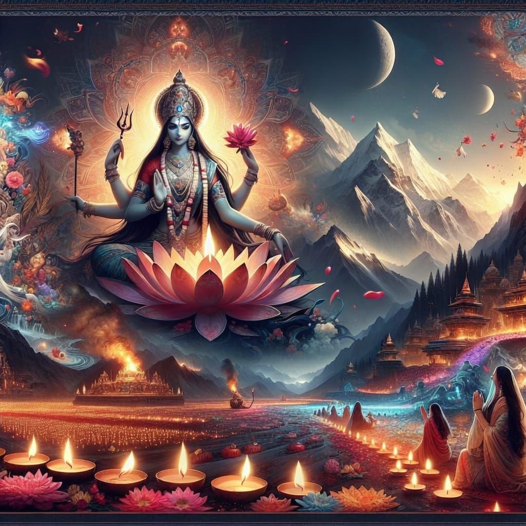 Maa Shailputri in Himalayas: Fantasy Matte Painting