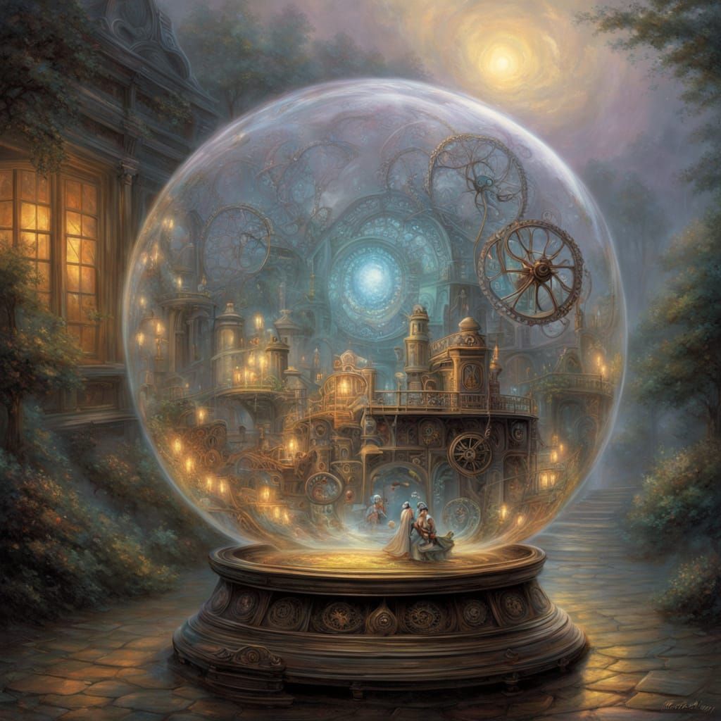 Ethereal Clockwork Brain in Glass Orb