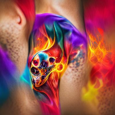 Colorful Flaming Skull Tattoo in Abstract 8K