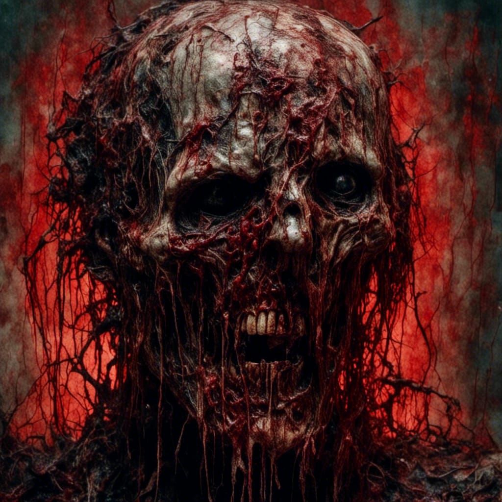 Rotting Zombie Head in Death Metal Style