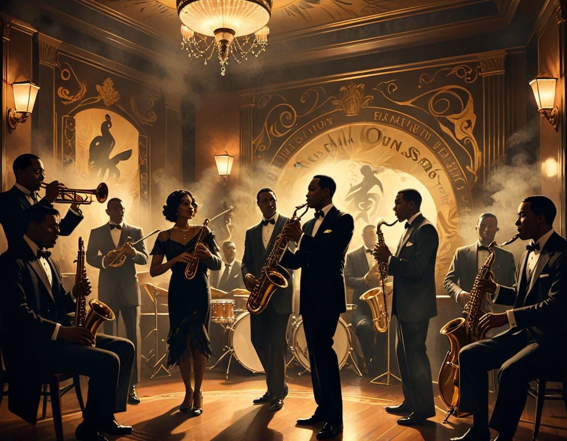 Art Deco Jazz Band in Smoky Speakeasy