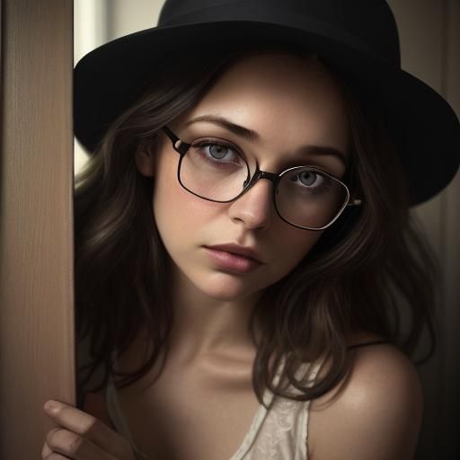 Brunette Woman in Fedora Poses in Doorway