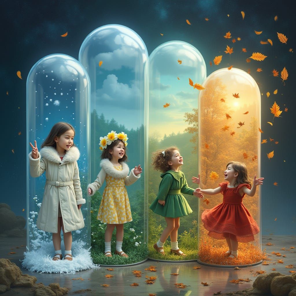Four Seasons in Vibrant Translucent Bubbles Over a Fractal G...