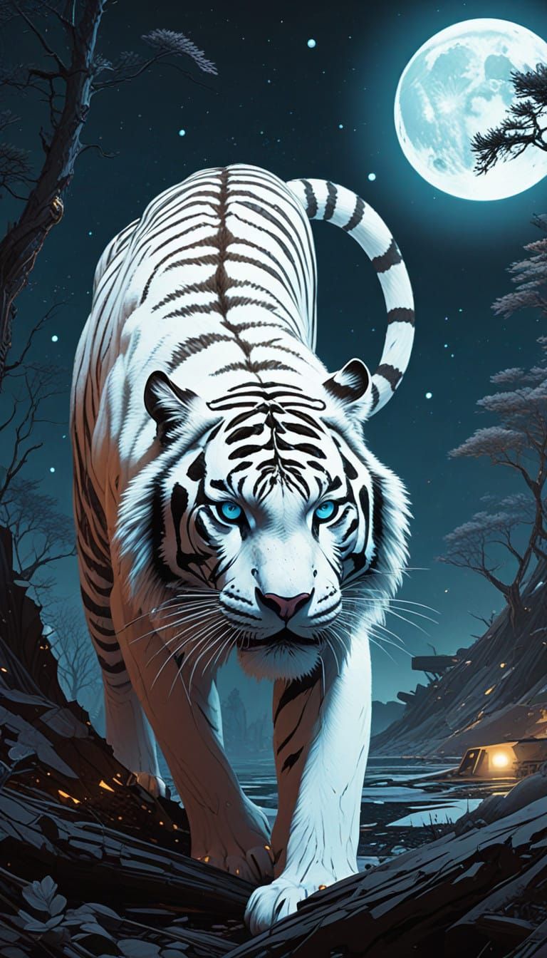 White tiger turning into a crystalline structured tiger as m...