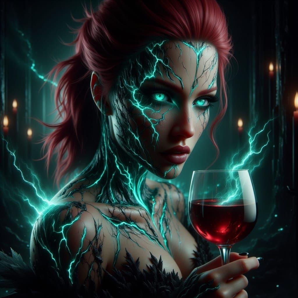 Redhead Android Vampire in Gothic-Futuristic Style