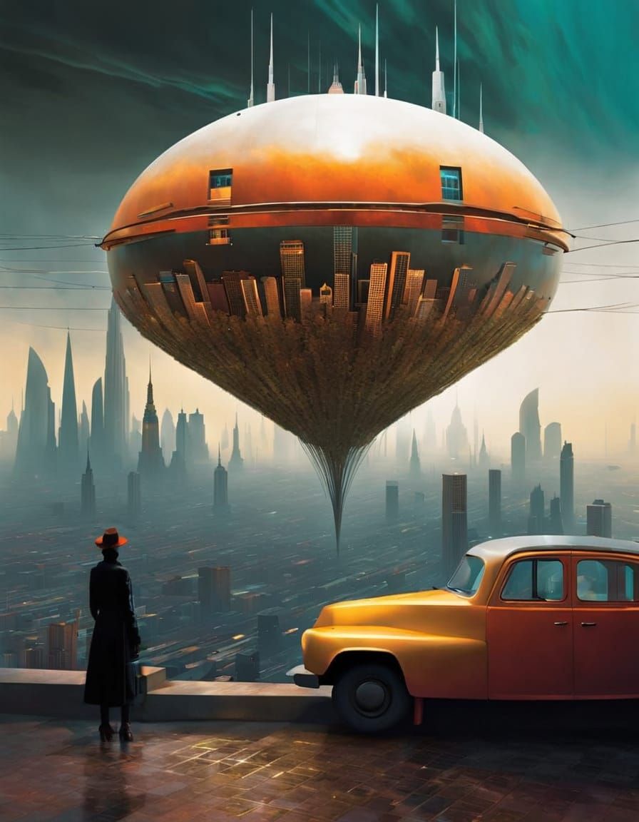 Surreal Futuristic Cityscape with Vibrant Patterns